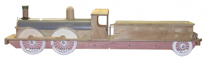 Side view of Gladstone steam engine model under construction,